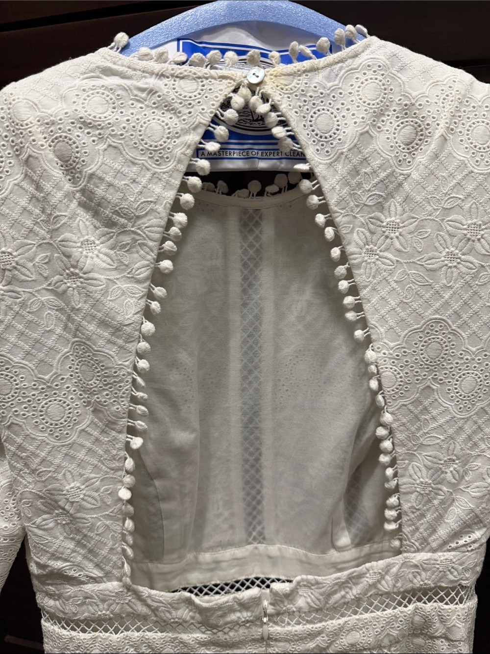 Zimmermann White Eyelet Dress with Pom Pom Trim and Open Back - Picture 3 of 5